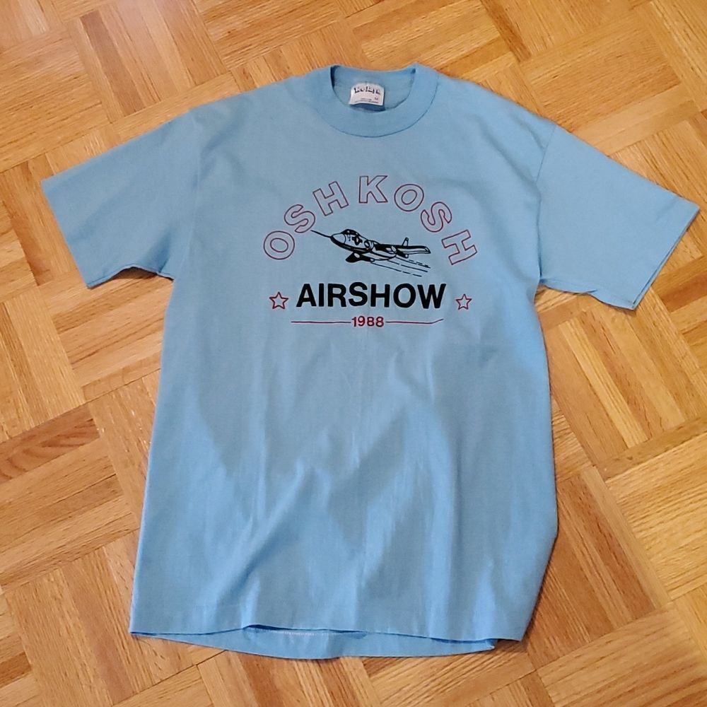 𝅺VINTAGE Tee Jays Single Stitch Youth Air Show T- Shirt Medium Blue